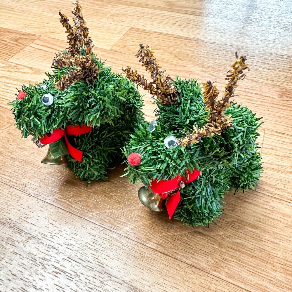 Vintage Christmas Decorations Set of 2 Topiary Garland Reindeer